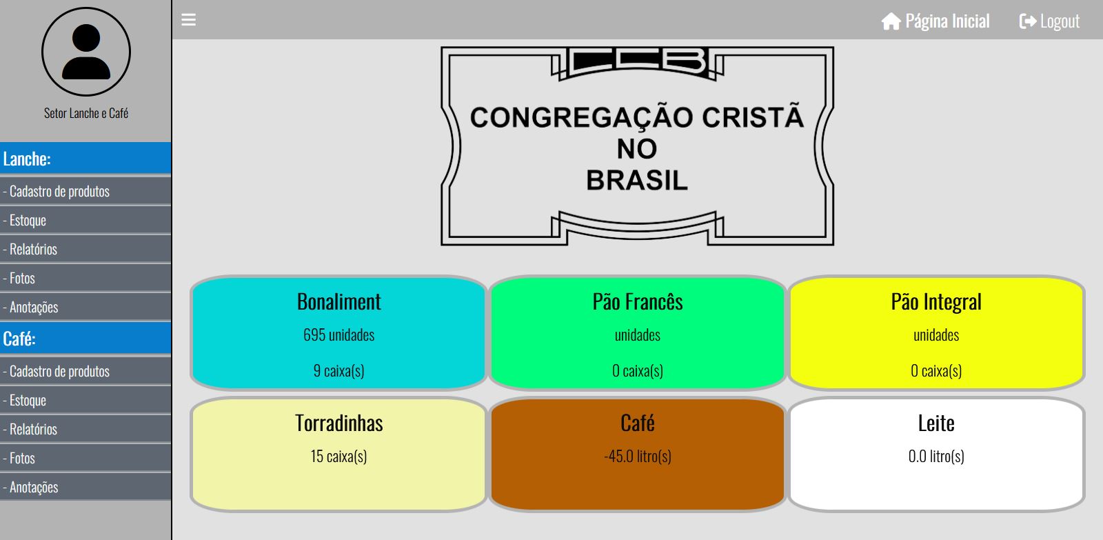 página Controle de Estoque